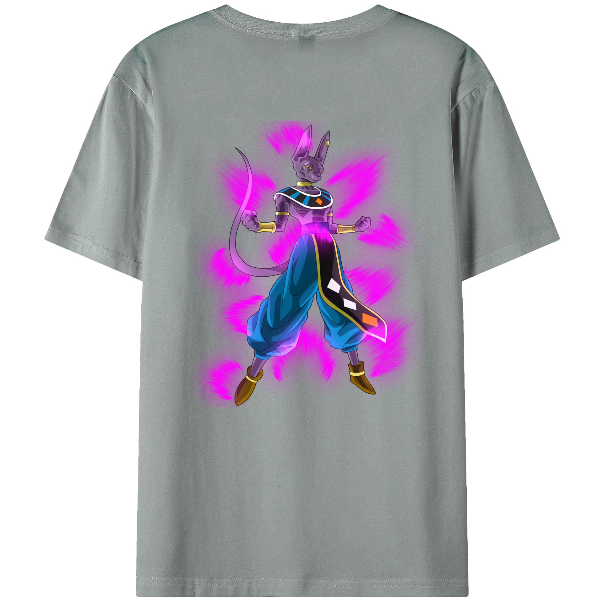 （画像用） ドラゴンボール ビルス 破壊神ビルス DRAGON BALL Beerus Birusu 綿100％ メンズ半袖Tシャツ（バックプリント） 通気性